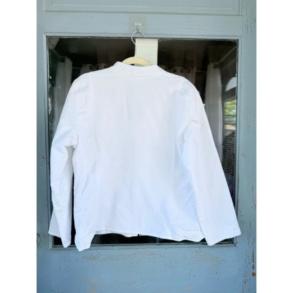 A1 Eileen Fisher Jacket White Textured Cotton Zip Front Minimalist Lightweight M